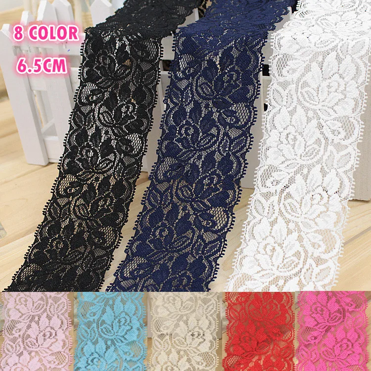 

10M/lot 8 colors Elastic Lace Fabric,DIY Garment Accessories,Sewing Swiss Trim Wedding Lace Trim Width 6.5cm