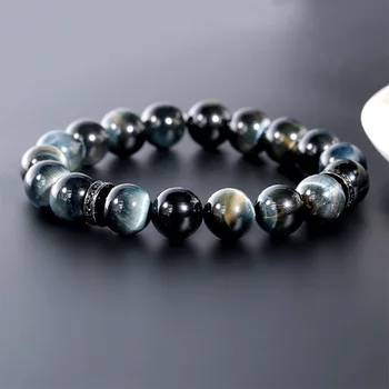 

Luxury Natural Blue Eagle Eye Tiger Eye Stone Men Bracelet Fashion New Pave Cubic Zirconia Charm Bracelet For Men Jewelry