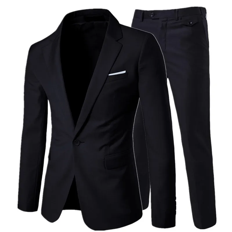 Куртка+ брюки+ жилет) Роскошные мужские повседневные Свадебные смокинги мужская одежда мужской тонкий костюм модные мужские деловые вечерние костюмы - Цвет: black 2pcs