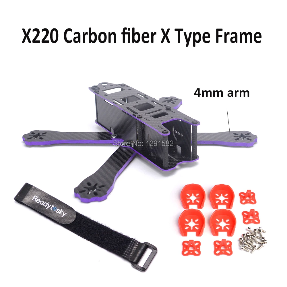 

Mini X220 220mm Carbon Fiber with 4mm Arm X Type Frame Kit For Wizard RC Models Quadcopter