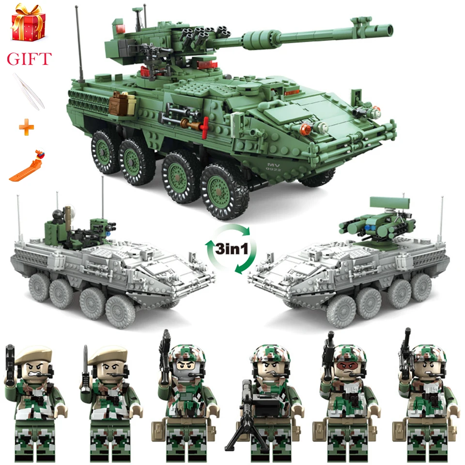 

3 in 1 MGS-M1128 Tanks Armored Vehicles Legoed Building Blocks Chidren Toys Educational Minifigures Assemblage Bricks Toys Gifts
