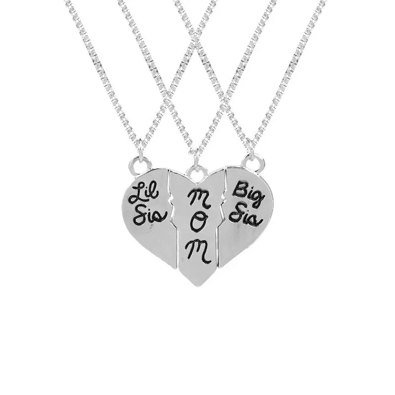 Charm.L Grace Crystal Heart Necklaces Set Mom Big Sis Middle Lil Sister
