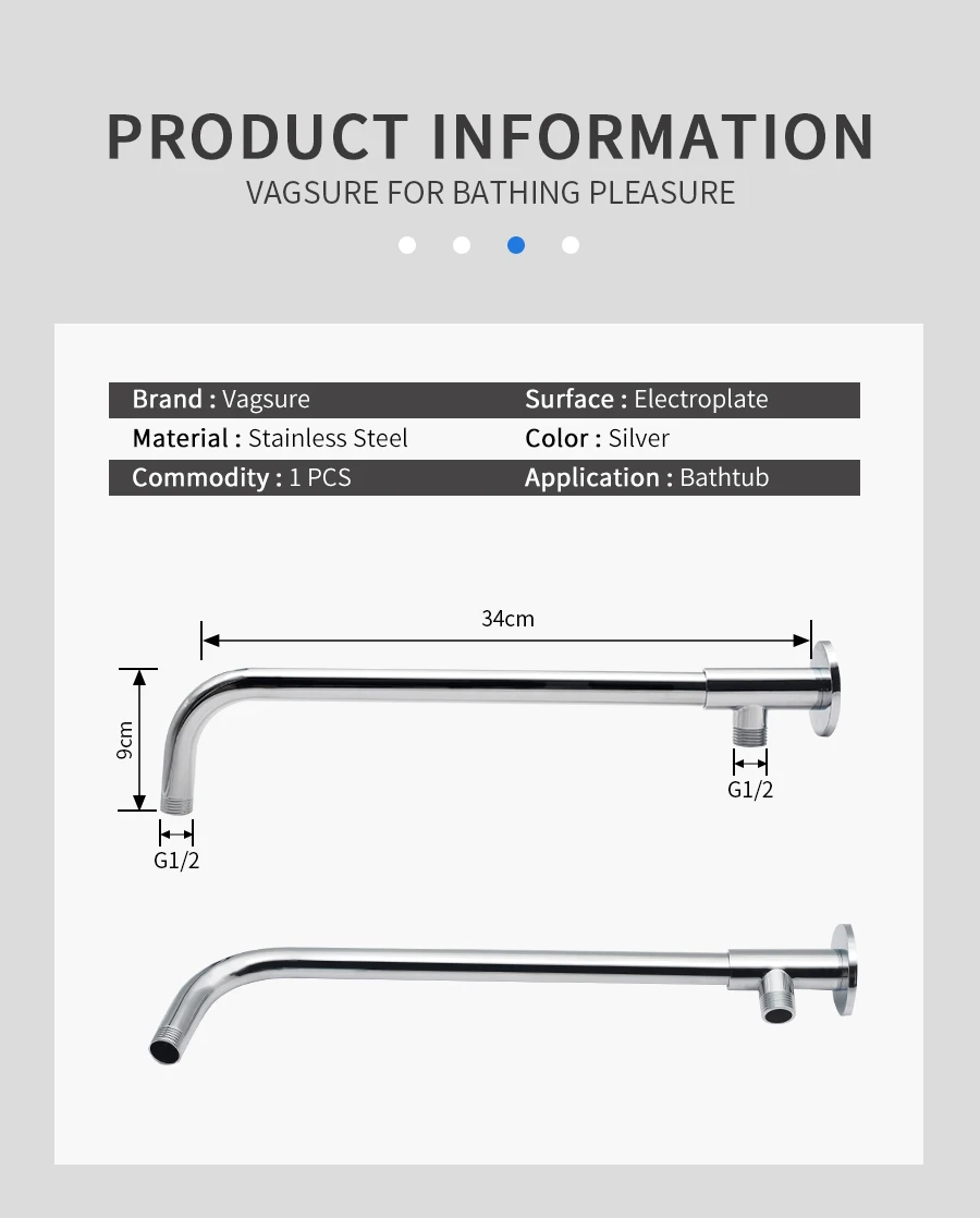 Vagsure круглый 34 см нержавеющая сталь Душевой рычаг с душевым шлангом G1/" разъем для душевой ванной кран Запасная часть