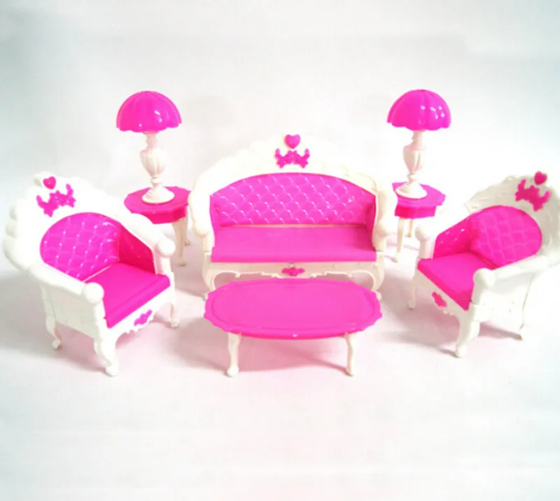 Online Get Cheap Barbie Living Room Furniture Set -Aliexpress.com Girl Birthday Gift Plastic Vintage Sofa Couch Desk Lamp 6 Items/Set Accessories For Barbie - Online Get Cheap Barbie Living Room Furniture Set -Aliexpress.com