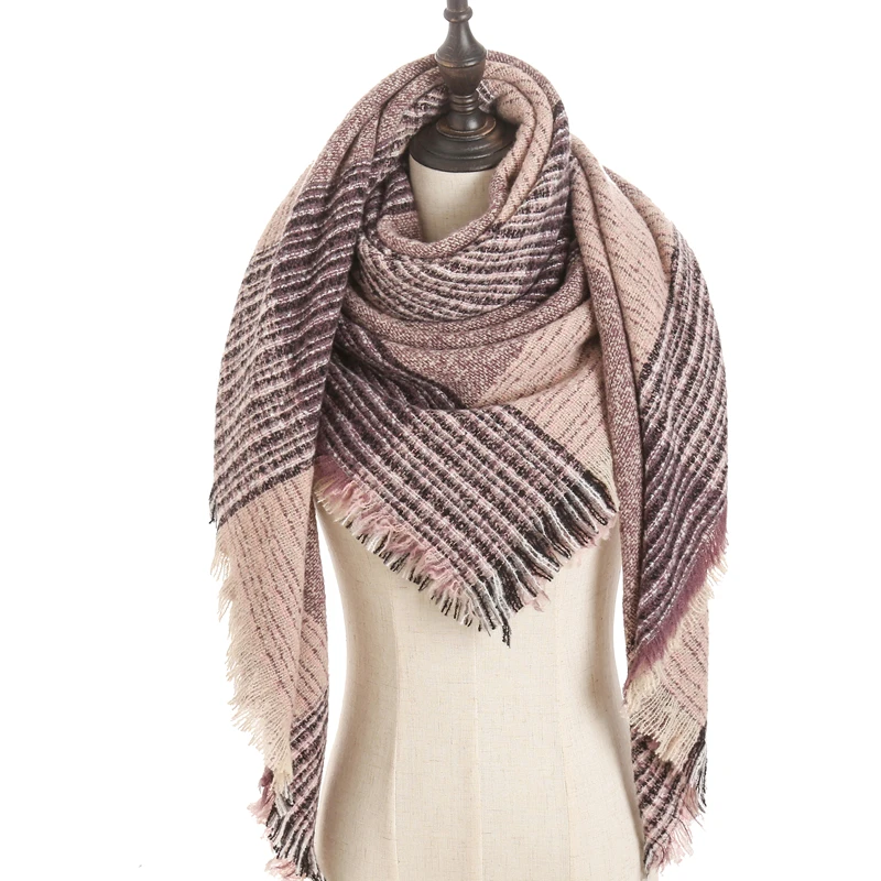 new designer brand women cashmere scarf triangle winter scarves lady shawls and wraps knit blanket neck striped foulard - Цвет: E29