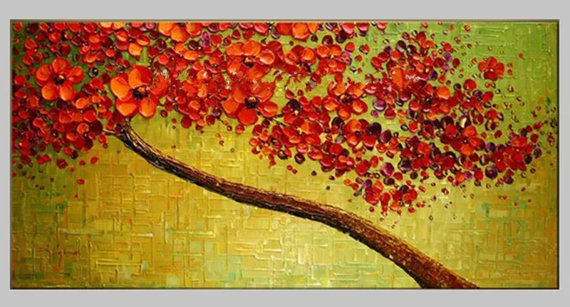 

Handpainted Abstract Knife Flower Oil Paintings on Canvas Modern Home Decor Wall Art Pictures Large Blossom Red Floral Painting