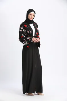 

Women 3D Embroidery Flower Muslim Abaya Dress Cardigan Long Women Islamic Dubai Turkish Dresses Hijab femme musulman dress