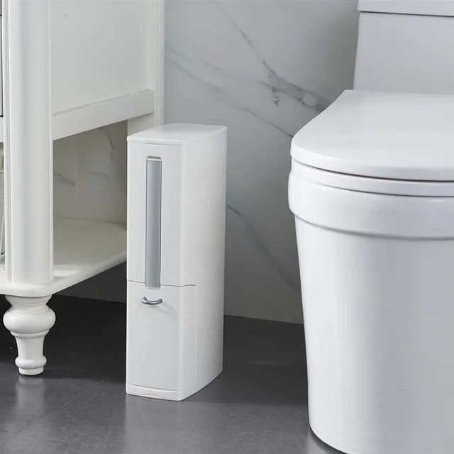 Narrow Bathroom Trash Can Waste Bins Toilet Trash Bin with Lid Toilet Brush Garbage bag storage