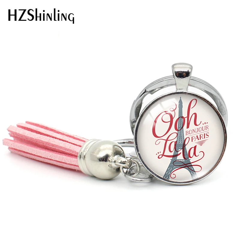 

2019 New Bonjour Paris Tassel Keychain Je Taime Eiffel Tower Keychains Glass Dome Cabochon Love Paris Jewelry
