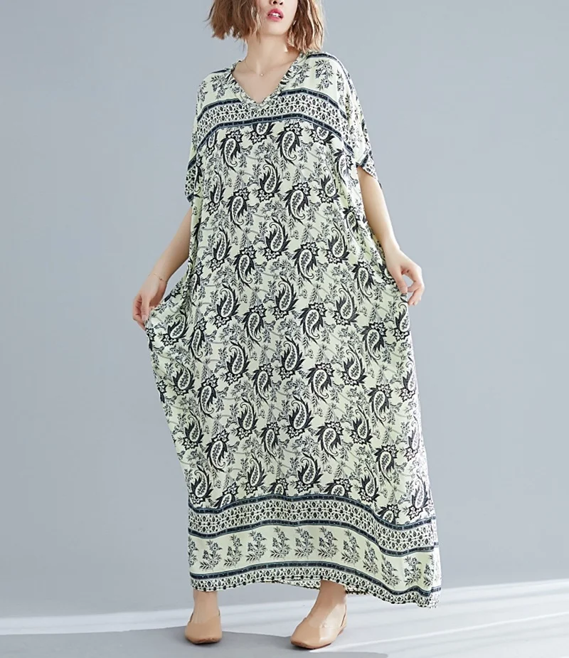 Летние платья в стиле бохо, винтажное женское платье с v-образным вырезом и цветочным принтом, свободное повседневное ретро платье, пляжное макси богемное платье TA1655