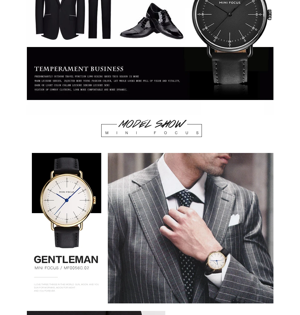 MINIFOCUS модные мужские часы, аналоговые кварцевые часы, мужские водонепроницаемые часы с черным кожаным ремешком, люксовый бренд, мужские часы