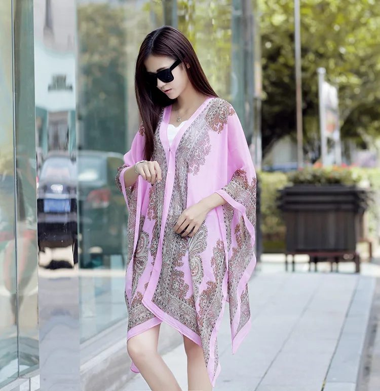 Женский шарф шаль пончо с принтом солнцезащитный для защиты от солнца мягкая