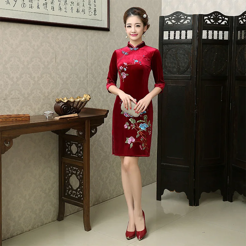 Пикантные красные Oriental Для женщин Ципао Традиционный китайский одежда для