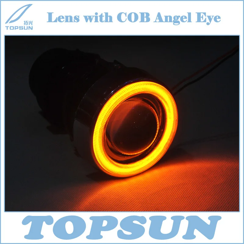 

Car Styling Fog Lamp Retrofit Kit Projector Lens with Yellow COB Angel Eye and Halogen Bulbs H3 55W