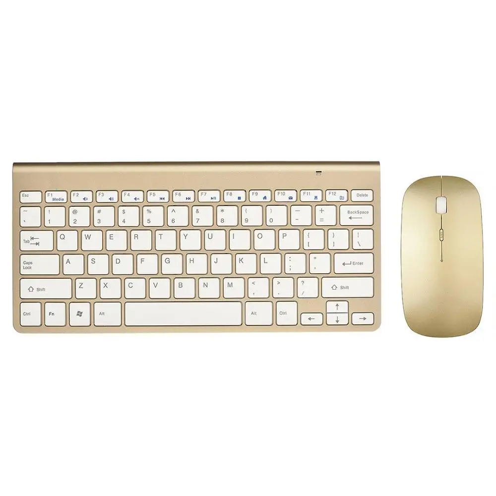 Ультра тонкая офисная беспроводная клавиатура и мышь комбо менее шумная 2,4G Портативная маленькая Беспроводная клавиатура мышь для настольного компьютера - Цвет: Gold US Layout