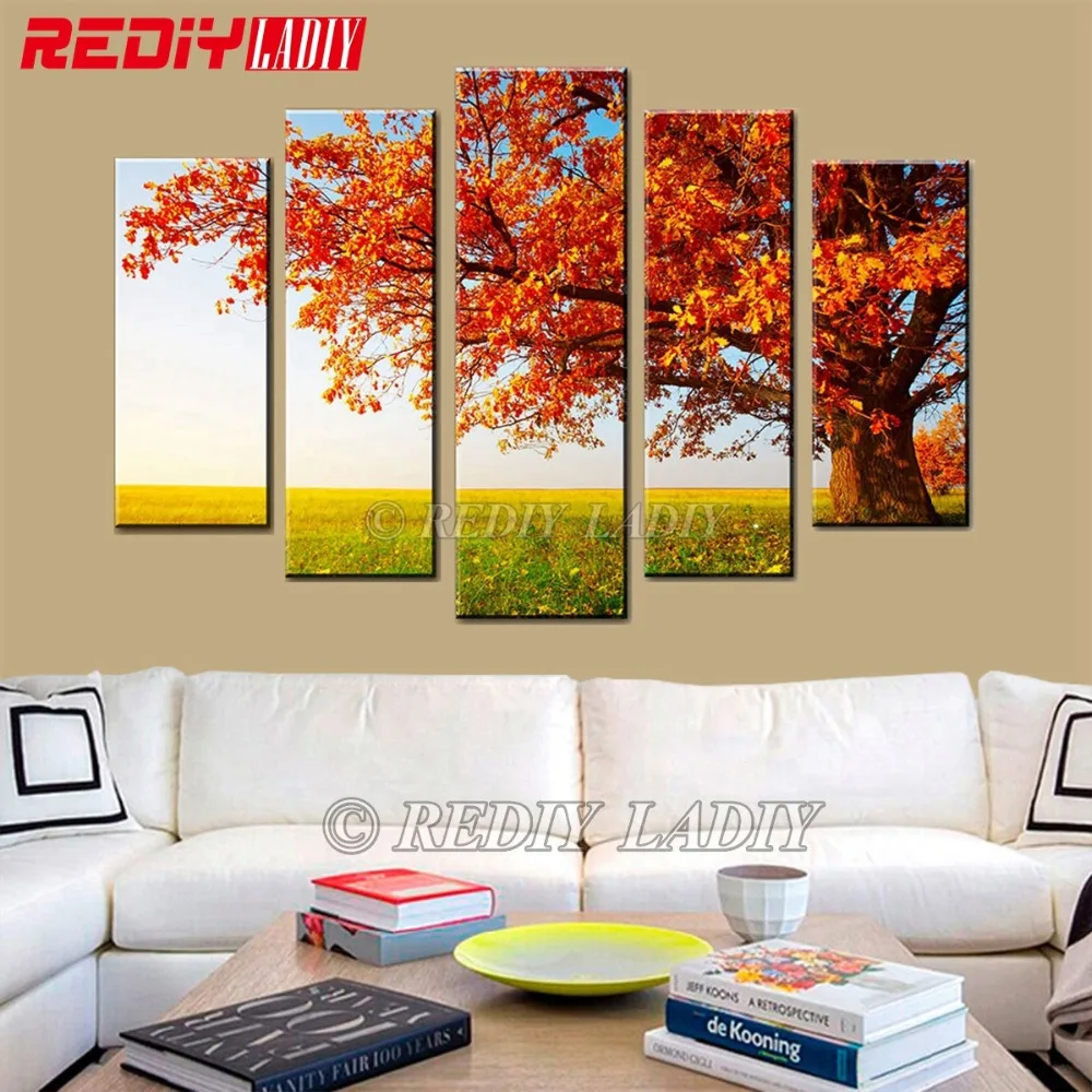 

Diamond Painting Triptych Full Diamond Embroidery Autumn Tree 5 Panels Modular Picture Wall Art Rhinestones Cross Stitch Crafts