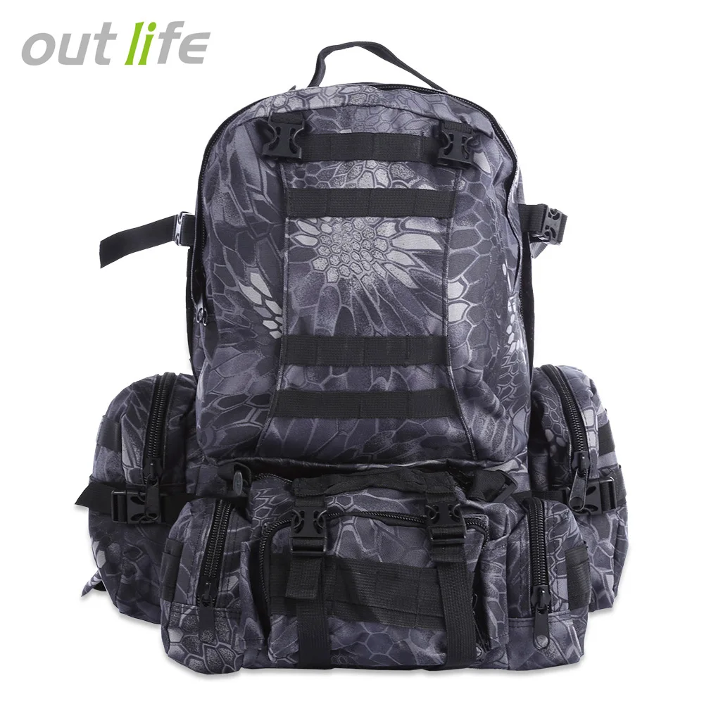 Outlife 50L военный мужской рюкзак Molle тактический камуфляжный рюкзак для занятий спортом на открытом воздухе, альпинизмом, походом, походом, спортивной сумкой 8 цветов - Цвет: Full Black