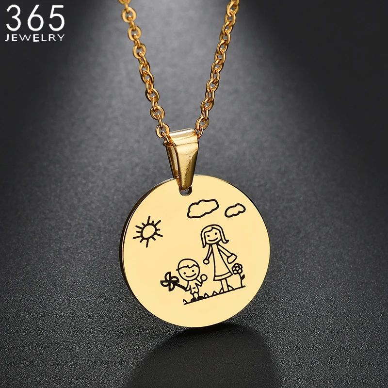 

2018 New Arrive Stainless Steel Mom And Son Necklace Gold Color Hand In Hand Round Pendant Necklace For Women