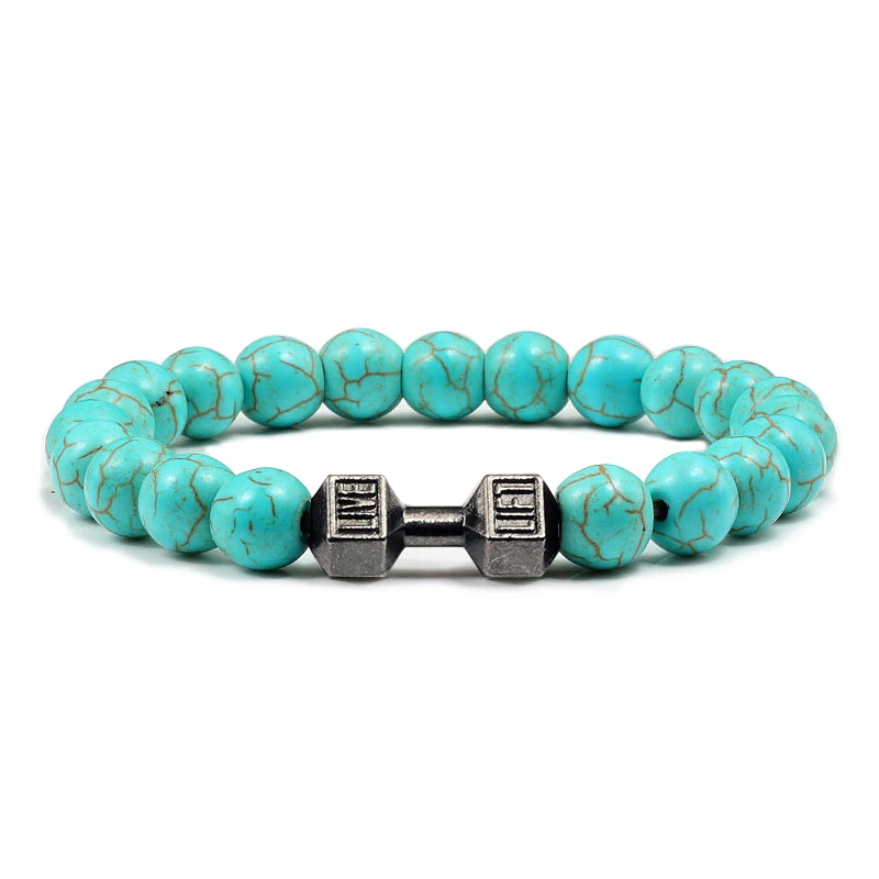 

Men Natural Stone Bracelet Turquoises Fashion Sports Dumbbell Beads Bracelet Women Charm Bangle Barbell Fitness Jewelry Pulseras