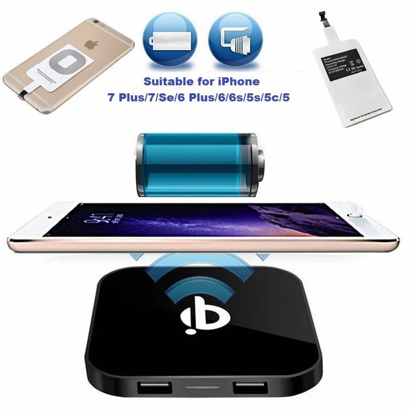 QI Беспроводная зарядная панель приемника для Apple iPhone 7 6 S 6 S iPhone 5 C 5s SE 5C IPhone7 Qi Беспроводное зарядное устройство соединительный кабель