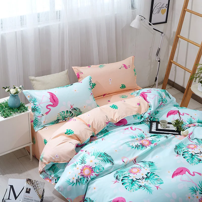 

Flower Flamingo Animals Style Bedding Set Polyester Duvet Cover Set Flat Sheet Pillowcase Twin Full Queen Size King Bed Set
