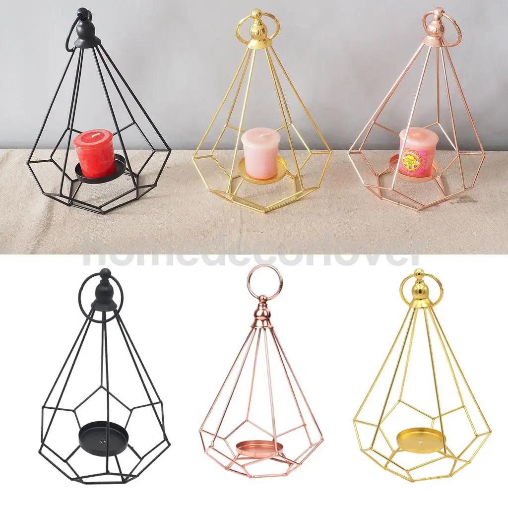 

Geometric Diamond Shaped Alloy Framed Tea Light Candle Holder Candlestick for Cafe Bar Hanging Decor Photo Props