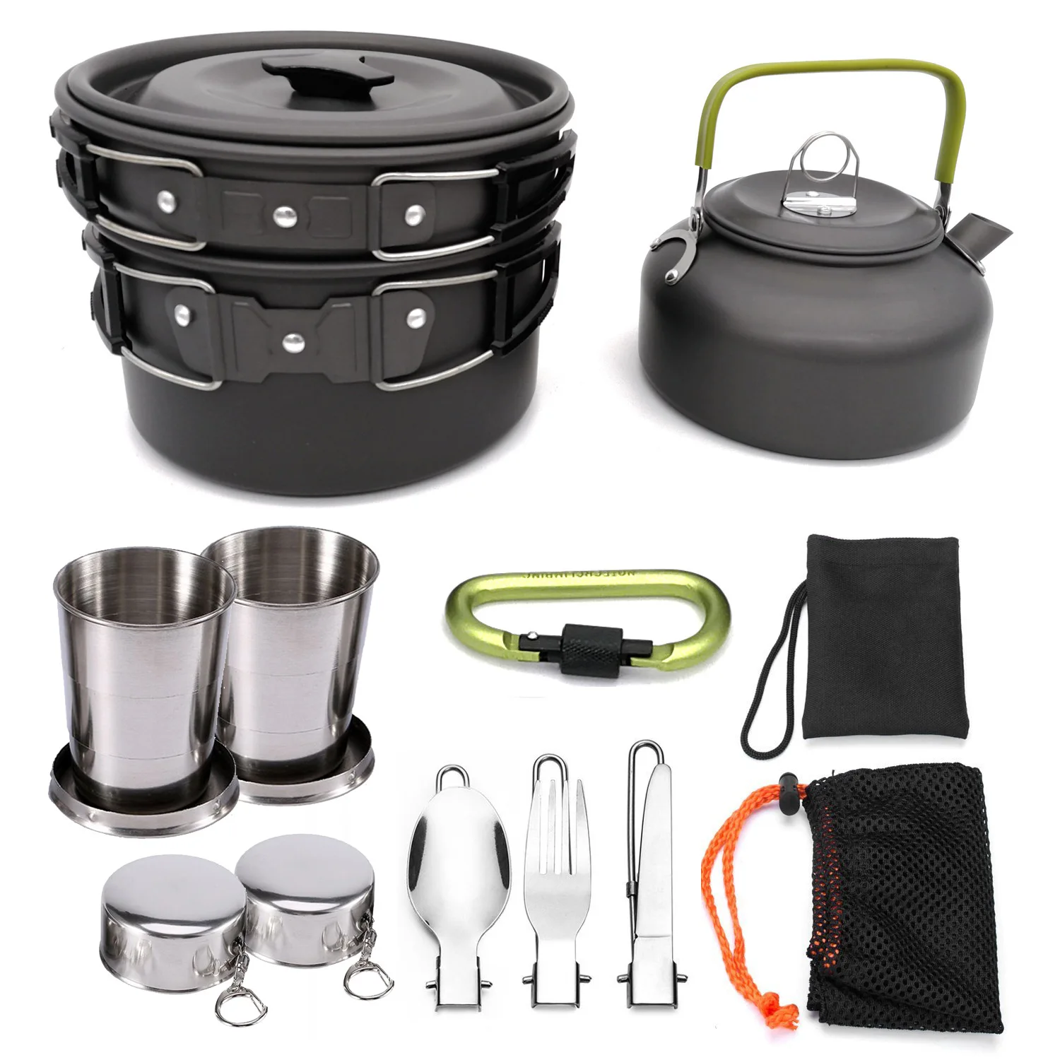 

Portable Outdoor Pot Pan Set Camping Cookware Picnic Cooking Set Non-stick Tableware With Foldable Spoon Fork Knife Kettle Cup
