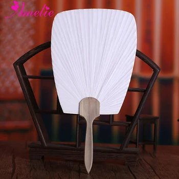 

Handmade Paddle Paper Fan With Wooden Handle White Chinese Palace Round Fan Bridesmaids Wedding Favors Party Gifts 20 pcs Lot