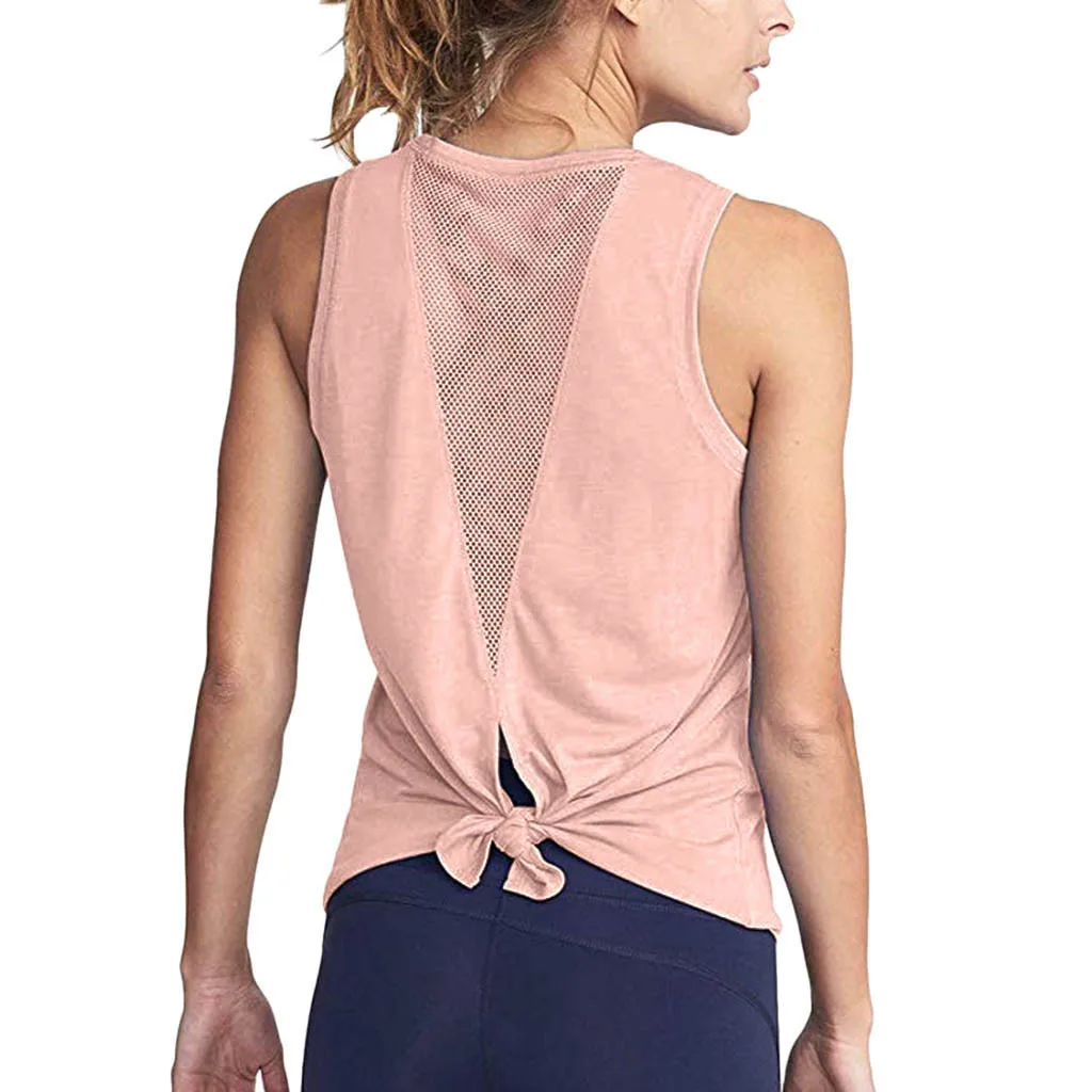 

feitong Women Cute Mesh tank pure color special styel comfortabkle soft lady Activewear Sexy Open Back Sports Tank Tops#y40