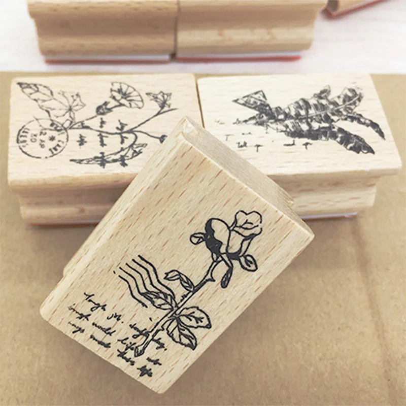 

DIY Handmade Scrapbook Photo Album Pattern Vintage Plant Flower Wooden Rubber Stamp Kids Stamp Arts Crafts Gifts 2019 New