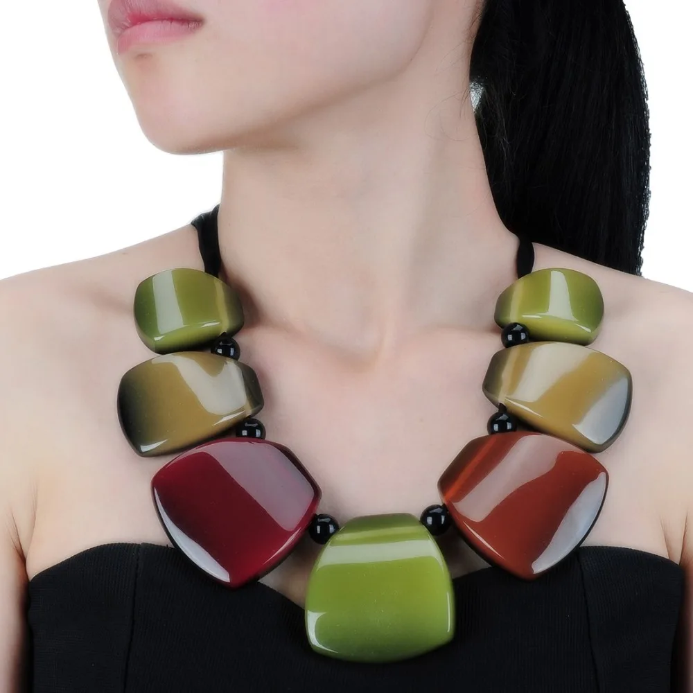 Beste Nieuwe Collectie Fashion Sieraden Touw Ketting Hars Kleurrijke Hanger Kraag Choker Ketting Meisjes Vrouwen Verklaring Kettingen