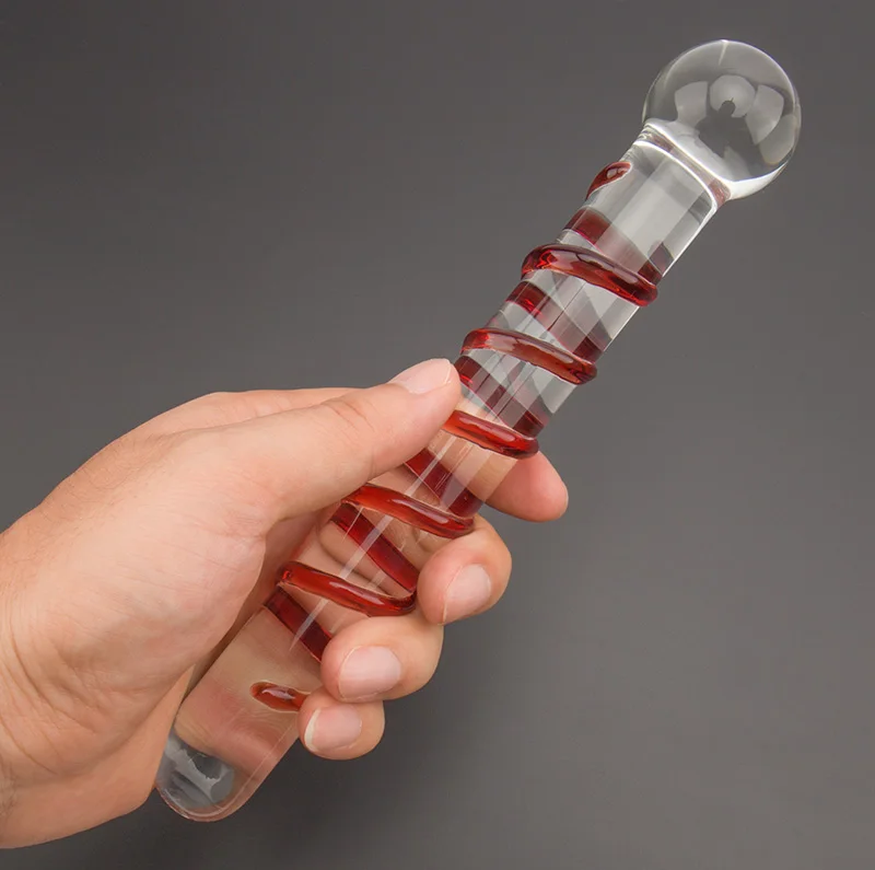8.5 inches Crystal Pyrex Glass Dildo, Swirl Surface Big Penis Anal Beads Butt Plug Adult Sex Toys for Woman, Sex Products