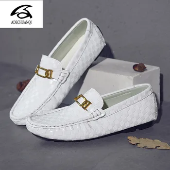 

Summer Breathable Men Driving Shoes Genuine Leather Mens Loafers White Black Italian loafers Luxury Designer Moccasins Men