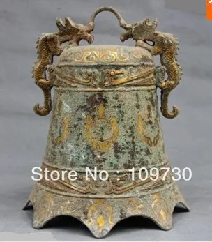 

bir 00718 China Folk Collect Buddhism Temple Old copper Bronze gilt Dragon Ancient bell
