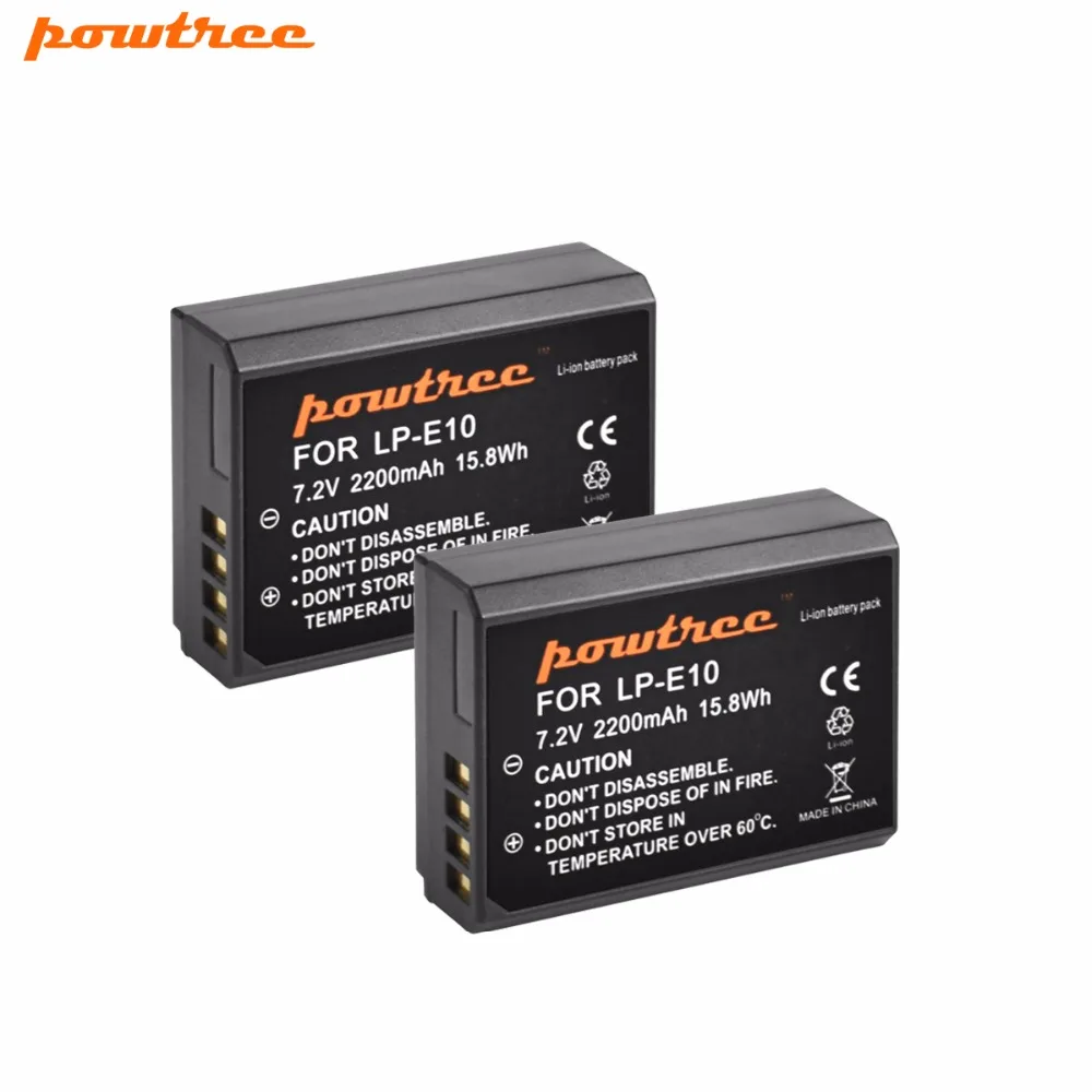 Powtree для Canon 2x7,2 V 2200mAh LP-E10 аккумуляторная литиевая батарея Замена LP E10 LPE10 EOS Rebel T3 T5 T6 1100D 4000D