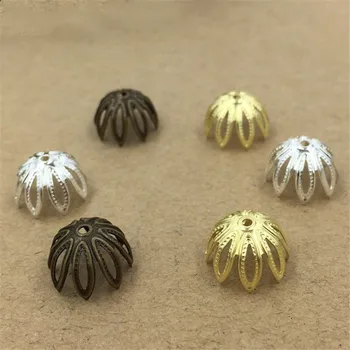 

50pcs 12mm Copper Flower Spacer Half Round Bead Caps For DIY Jewelry Findings Filigree Loose Bead End Caps Handmade