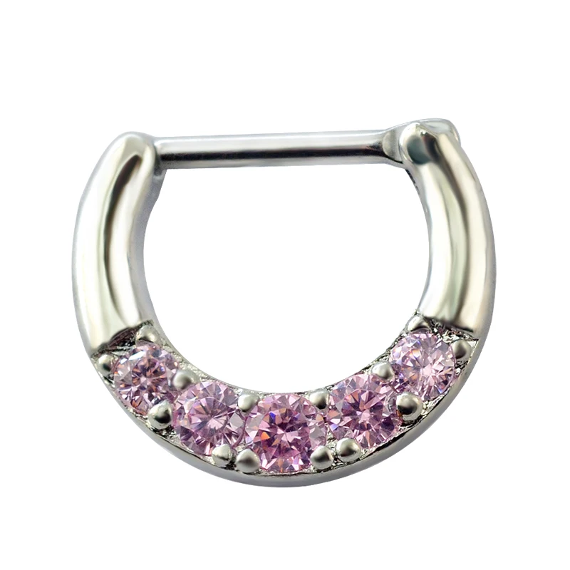 1x Steel CZ Gem Stone Septum Hanger No Piercing Needed Clip On Nose Purple Color