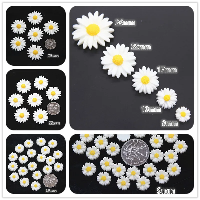 

9mm/13mm/22mm/26mm white daisy flower resin flatback cabochon DIY jewelry phone decoration