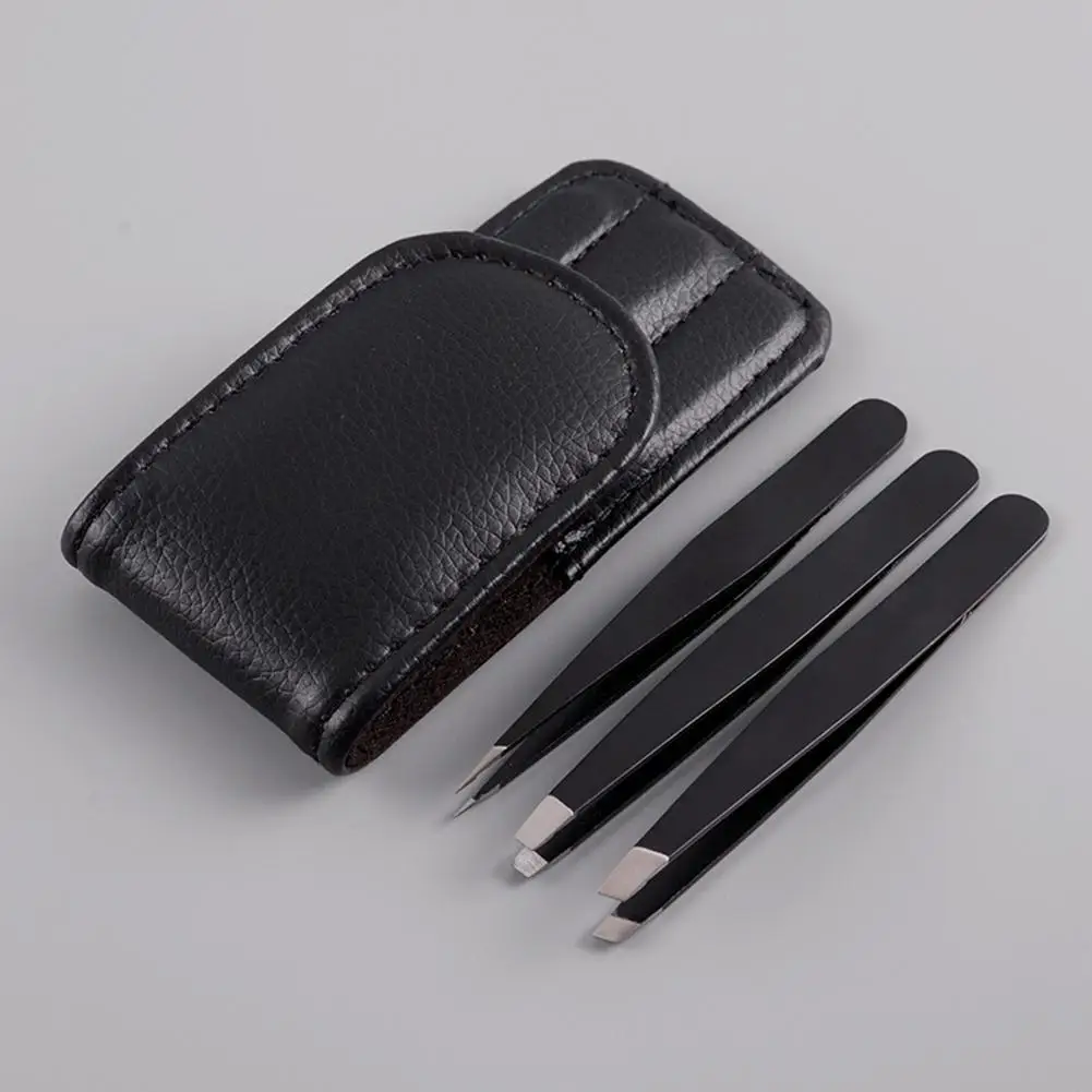 

3Pcs/Set Eyebrow Tweezers Stainless Steel Point Tip/Slant Tip/Flat Tip Hair Removal Makeup Tools Accessory with PU Bag