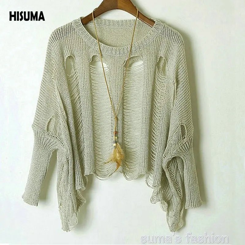 

Autumn hollow bat Perspective Europe loose gold wire crocheted long-sleeved sweater Women's Pullovers,2 Colors,Free Shipping 912