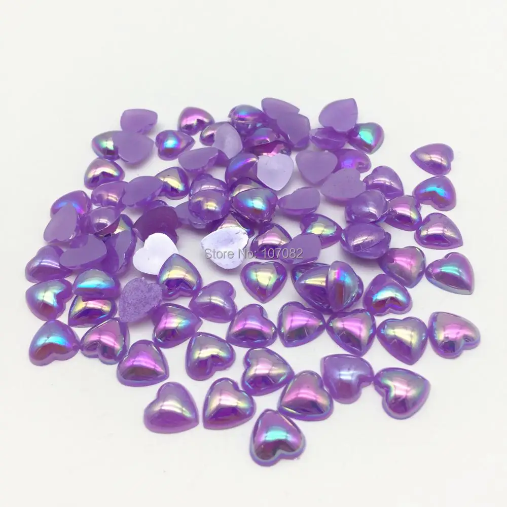 300pcs 10mm AB Lilac Hearts Resins Cabochons Cardmaking Embellishments