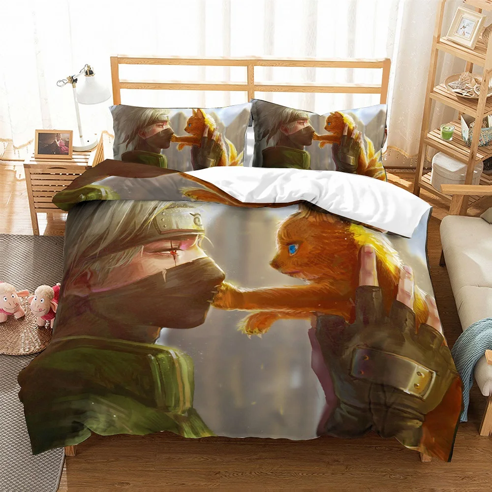 

Fashion Anime Naruto Bedding Set Cute Cat Duvet Cover Set 3 Pieces Cartoon Microfiber Bed Linen Set with 2 Pillowcase Bedclothes