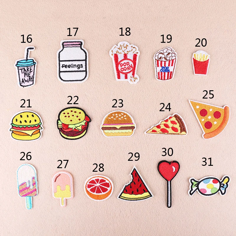 50pcs/lot Fun Embroidery Patches for Clothing Heat Transfer Diy Cute Decoration Flower Ice Cream Cartoon Sewing Accessories