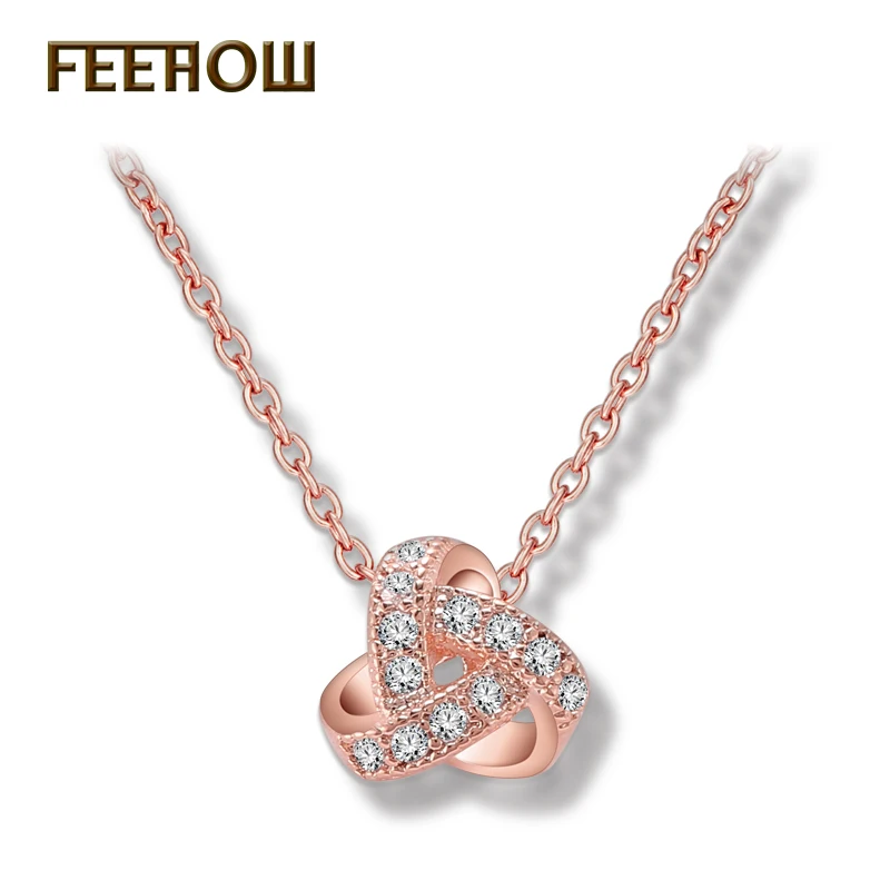 

FEEHOW Fashion Tiny Cubic Zircon Pave Jewelry Popular Knot Shape Crystal Pendant Necklaces Personalized Women Jewelry FWNP071
