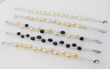 

freshwater pearl white/black/pink/purple rice 5-6mm bracelet 7.5inch FPPJ wholesale beads nature