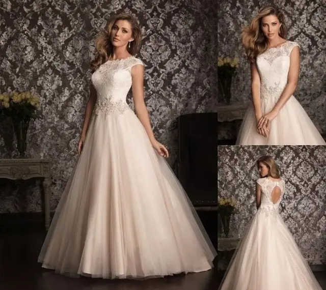 vestidos de novia damas de encaje de tul bordado cap manga palabra