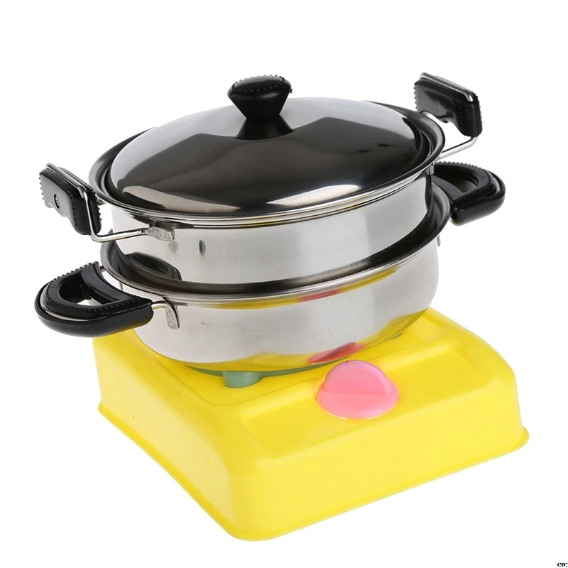 NEW Stainless Steel Pots Pans Cookware Miniature Toy Pretend Play Gift For Kid Simulated Kitchen Tool