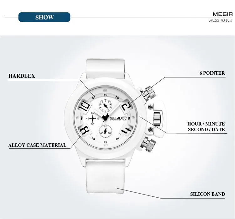 MEGIR спортивные мужские часы с хронографом и функцией s, лучший бренд, роскошные силиконовые наручные часы, мужские кварцевые часы, мужские часы