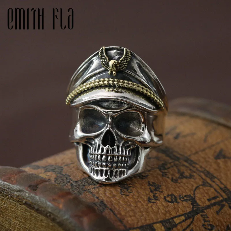 

Genuine 100% 925 Sterling Silver Vintage Punk Skull Opening Ring For Men Fashion Unique Personality Skeleton Jewelry Resize Ring