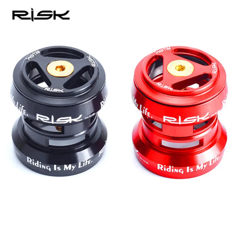 RISK 1-1/8" Ultralight MTB Mountain Bike Headset 34mm Aluminum+Titanium Alloy 7075 CNC Bicycle Cycling Hollow Headset Black/ Red